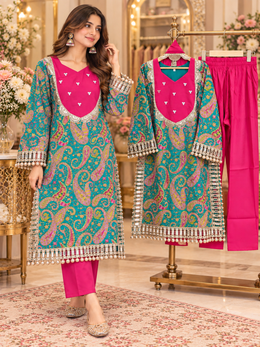 Teal green/ fuchsia pink