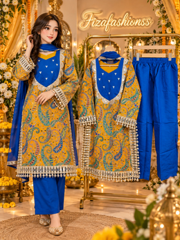 Mustard yellow/blue