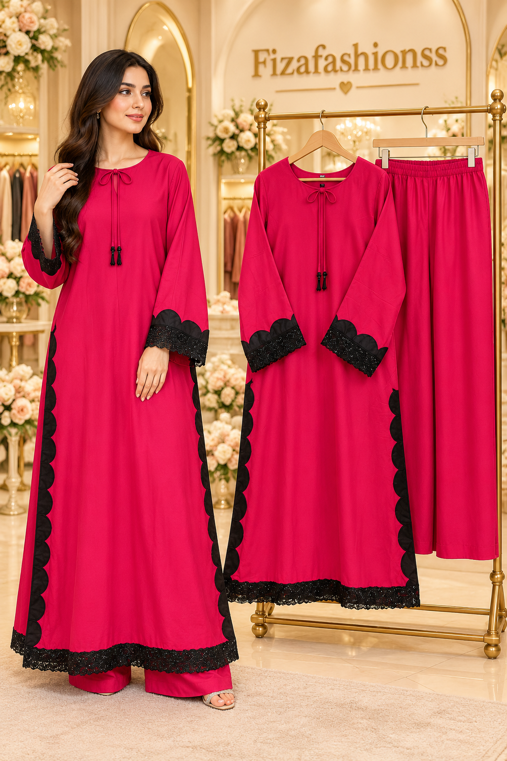 268 Hot pink Kaftan suit
